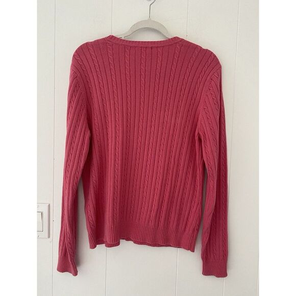 IZOD Women's Cable Knit Sweater Large Pink Pullover Crew Neck Long Sleeve Cotton - Picture 3 of 5